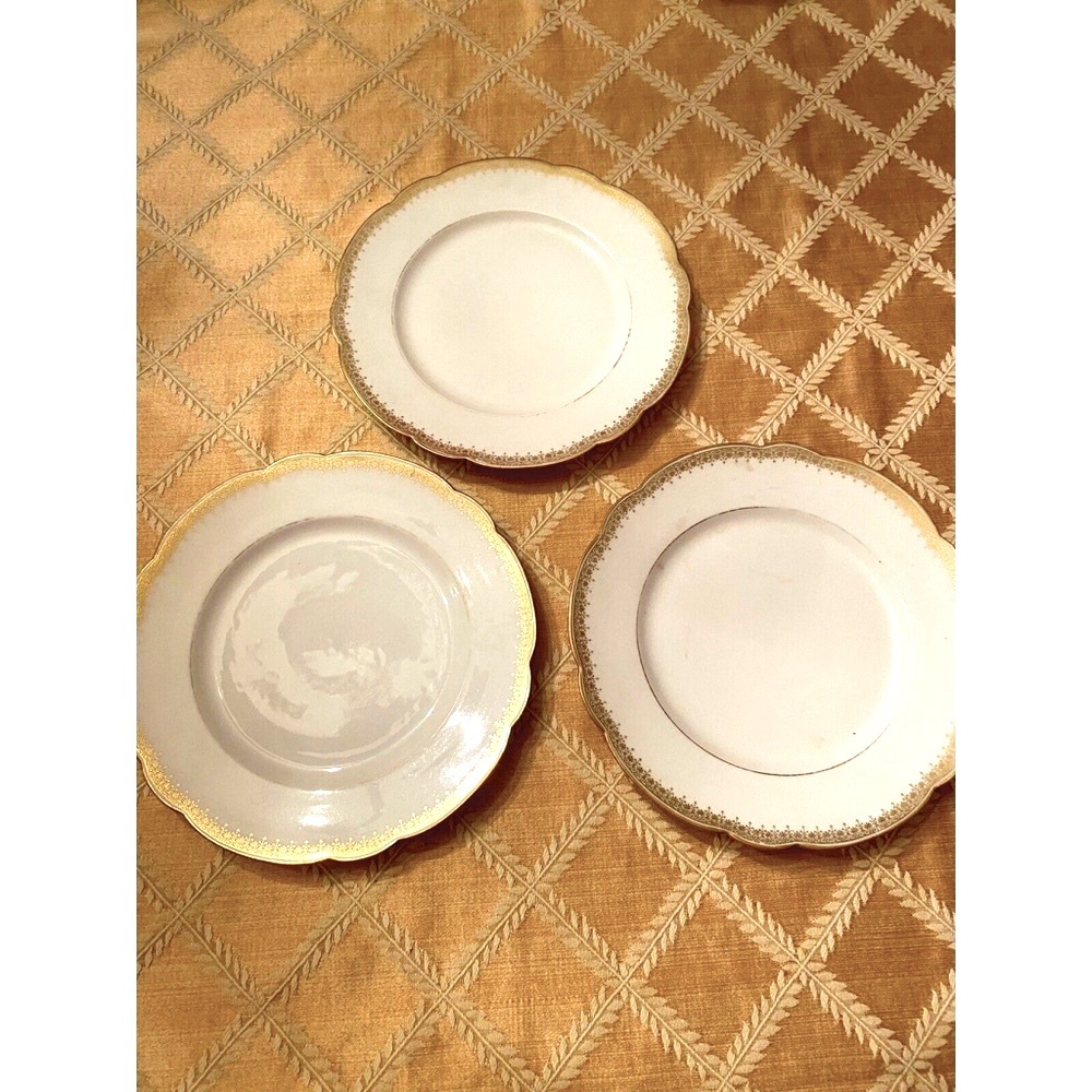 Limoges 3 Scalloped Luncheon Plates 8” White With Gold Trim